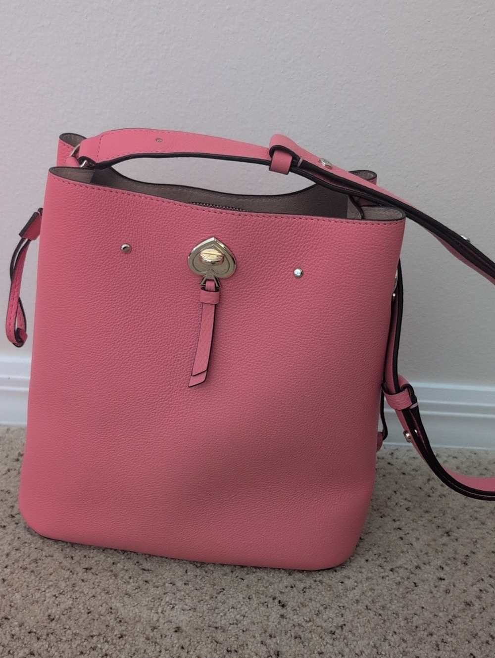 kate spade Pink Leather Bucket Shoulder Bag with Gold-Tone Accent